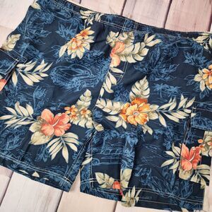 Caribbean Joe Let Go Mens‎ XXL Swim Trunks Board Shorts Blue Floral Hawaiian
